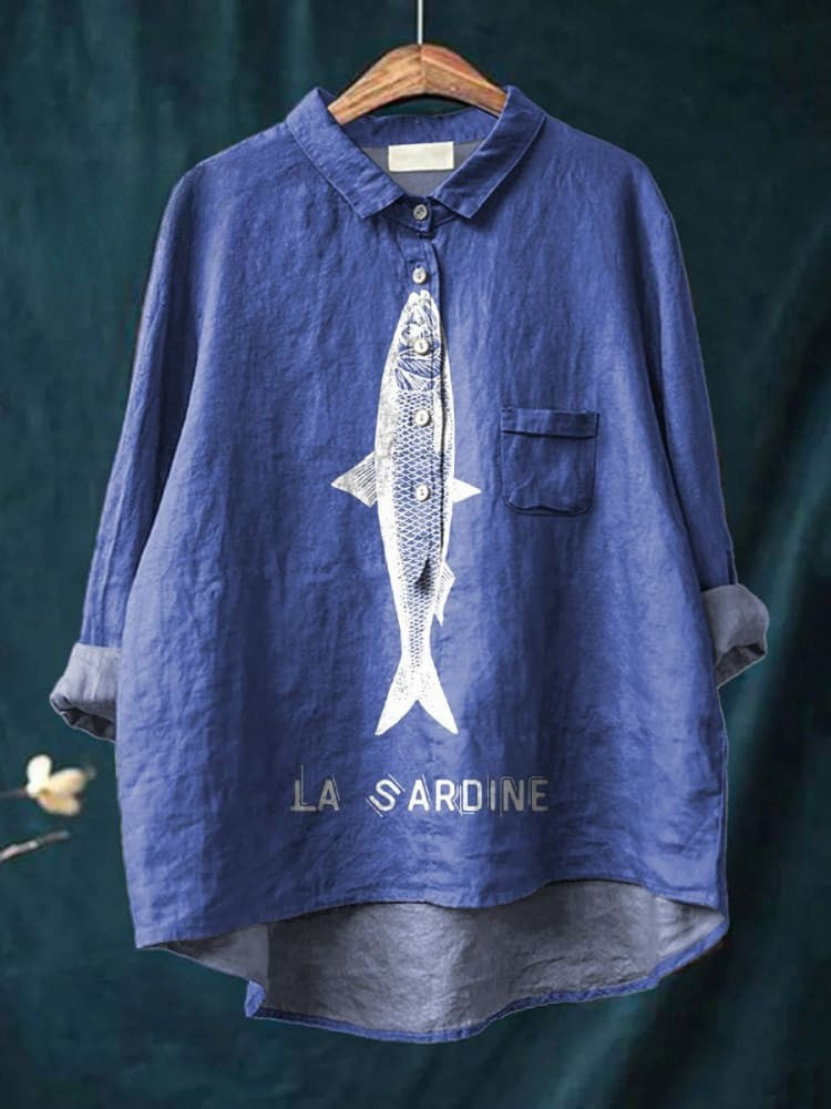 Sardine Vis Graphic Printed Women's Casual Shirt