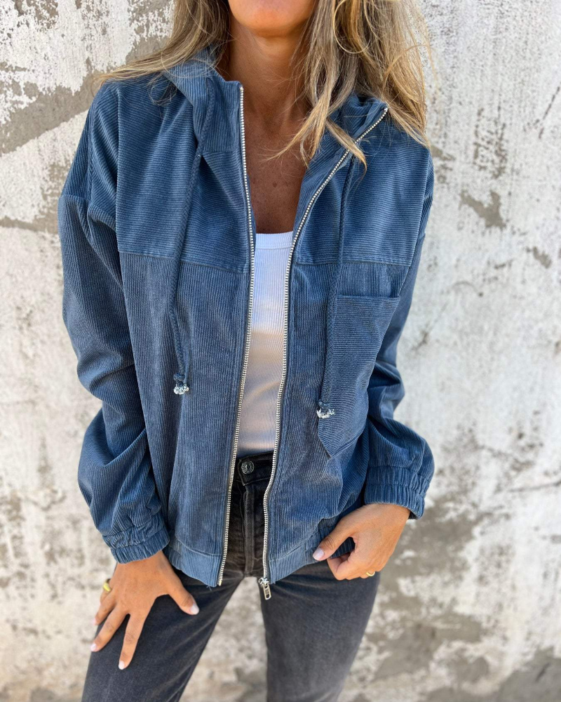 Dana™ - Hooded Corduroy Jacket With Zip