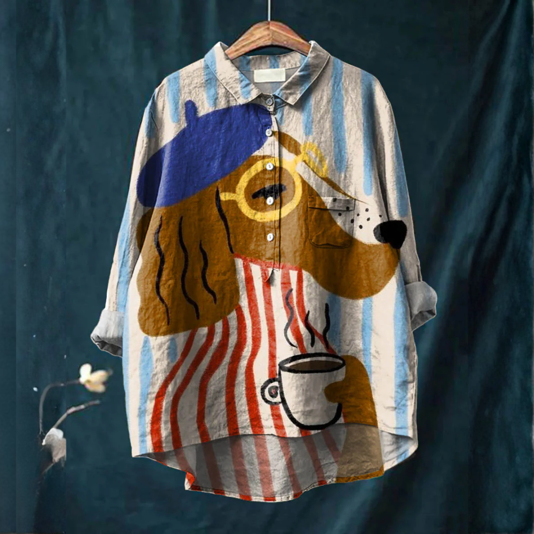 Charlie | Artistic Dog &amp; Coffee Print Shirt