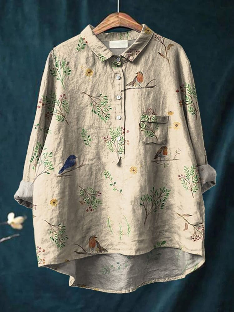 Takken and Robins Pattern Printed Women's Casual Linen Shirt